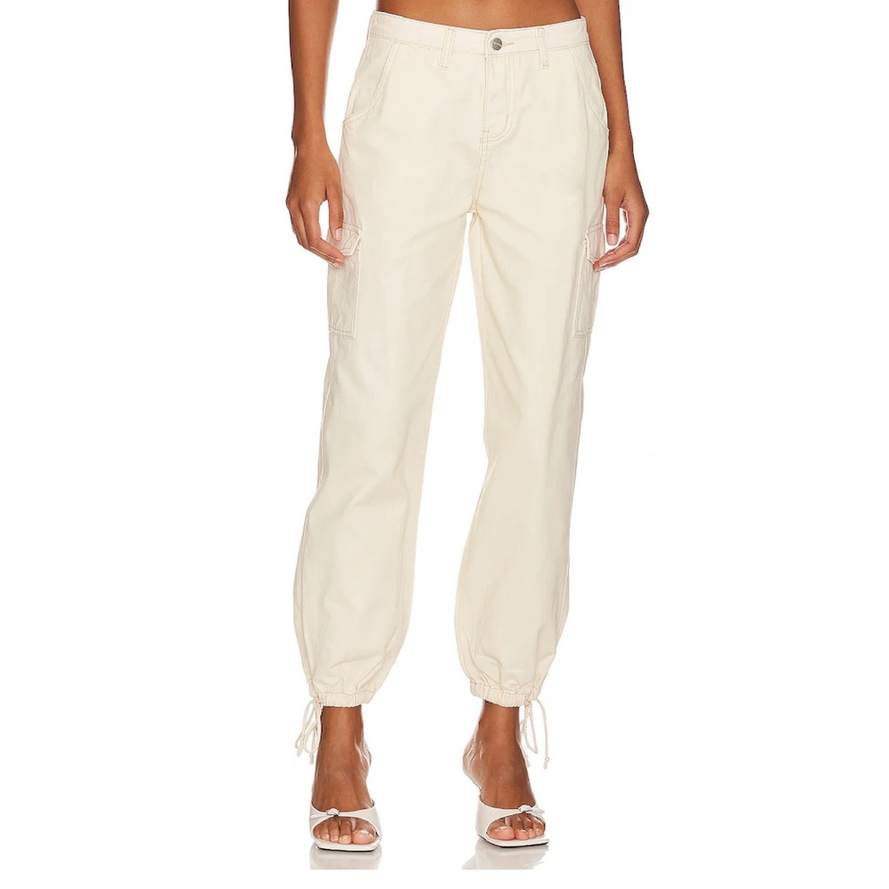 Superdown Kayla Jogger Pant Cream Cargo Utility‎ Drawstring Hem Size 31 NWOT